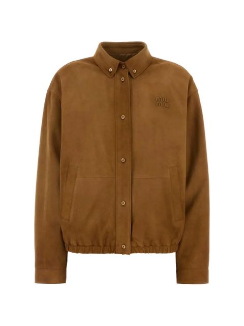 Miu Miu waxed suede logo-detail jacket - Brown - zdjęcie produktu nr 1