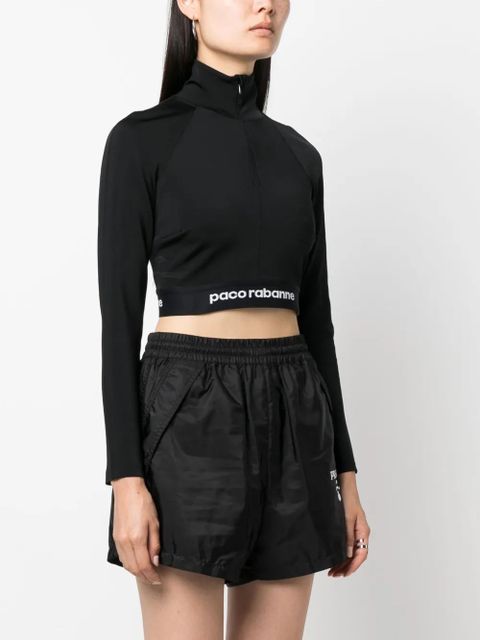Rabanne logo-underband half-zip crop top - Black