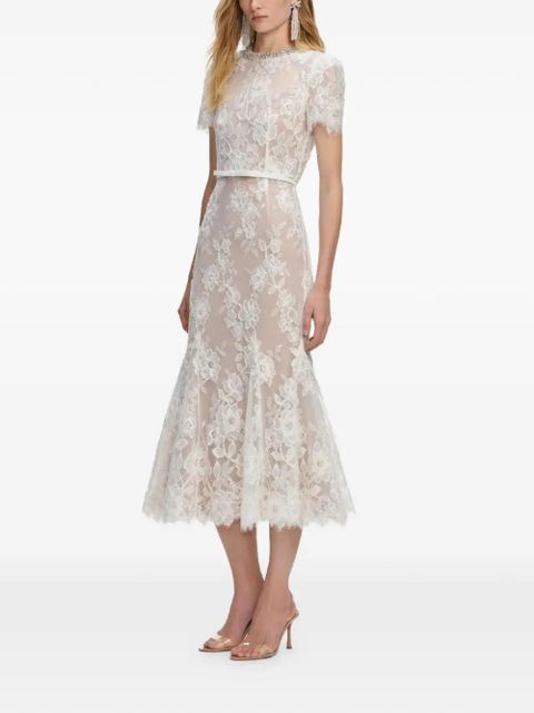 Self-Portrait floral lace midi dress - White