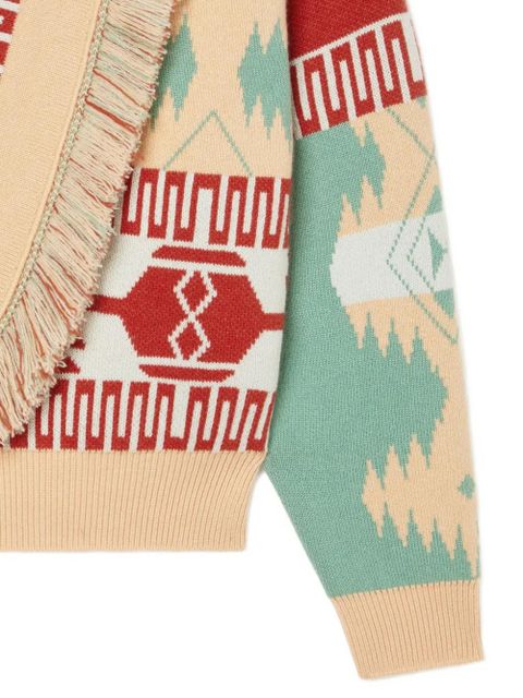 Alanui Icon jacquard fringed cardigan - Neutrals