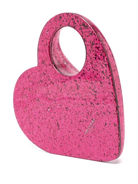 Aquazzura Heart glitter-embellished clutch bag - Pink