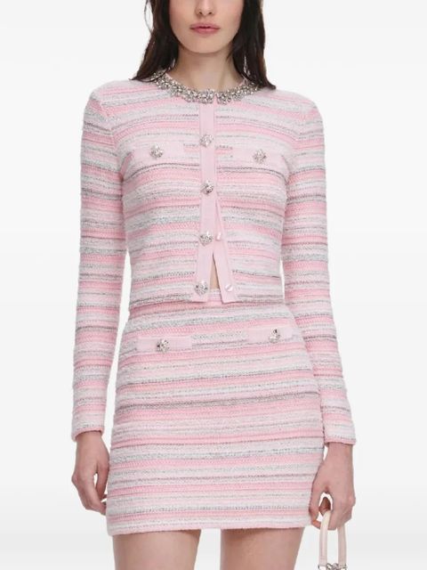 Self-Portrait crystal-embellished striped cardigan - Pink