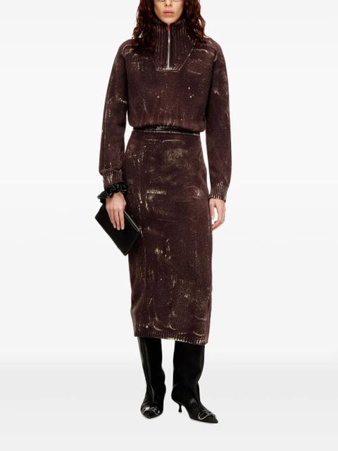 Diesel M-MARCELLE zipped turtleneck midi dress - Brown