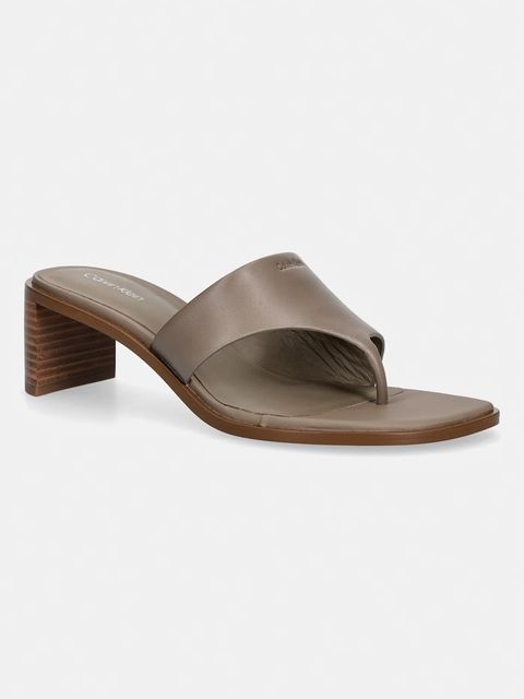 Calvin Klein japonki damskie skórzane BLOCK HEEL SNDL THONG LTH - zdjęcie produktu nr 1