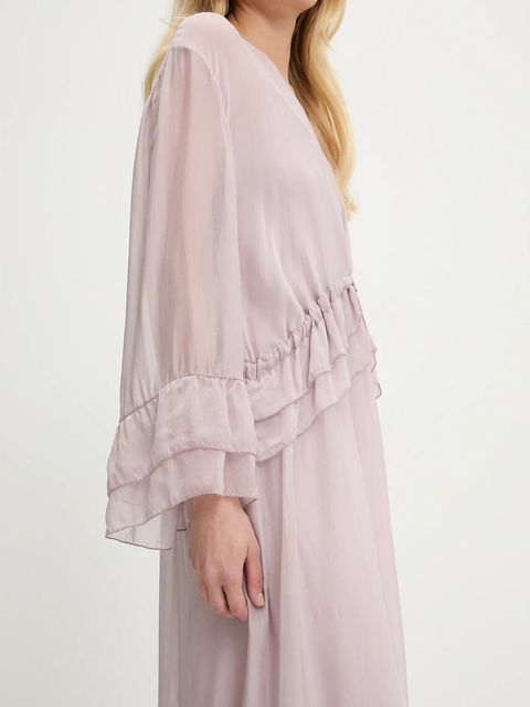 Answear.LAB sukienka z jedwabiem kolor różowy maxi rozkloszowana