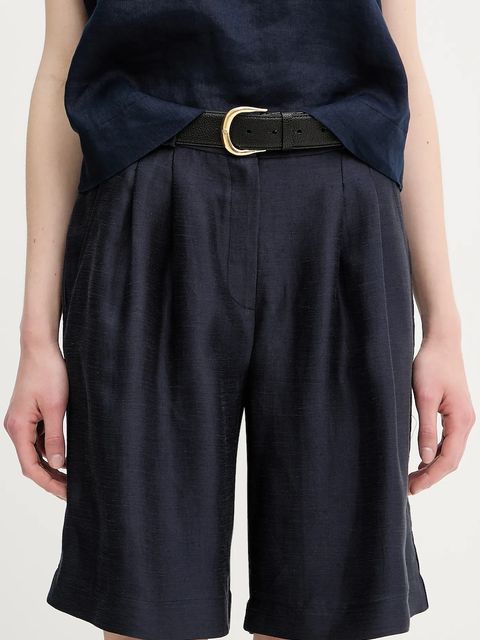 La Petite Française szorty z domieszką lnu SAVOUREUX kolor granatowy gładkie high waist SAVOUREUX - zdjęcie produktu nr 1