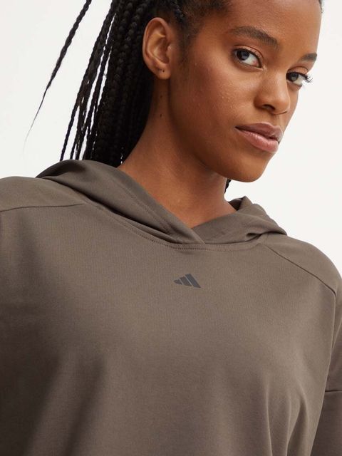 adidas Performance bluza treningowa Strength kolor brązowy z kapturem gładka IW3190