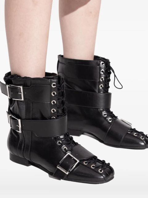 GANNI buckled lace-up combat boots - Black