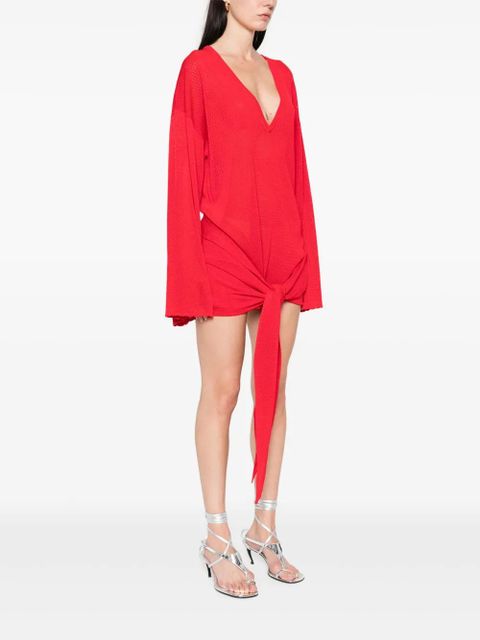 The Attico V-neck knotted mini dress - Red