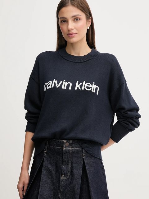 Calvin Klein Jeans sweter bawełniany damski kolor granatowy lekki LV047C311G - zdjęcie produktu nr 1