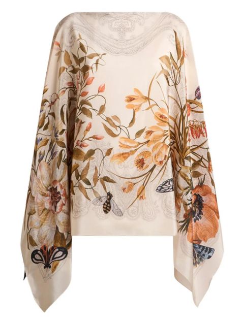 ETRO floral-print silk poncho top - Neutrals - zdjęcie produktu nr 1