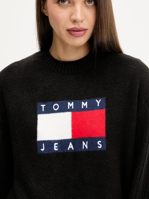 Tommy Jeans sweter z dodatkiem wełny damski kolor czarny lekki DW0DW21782