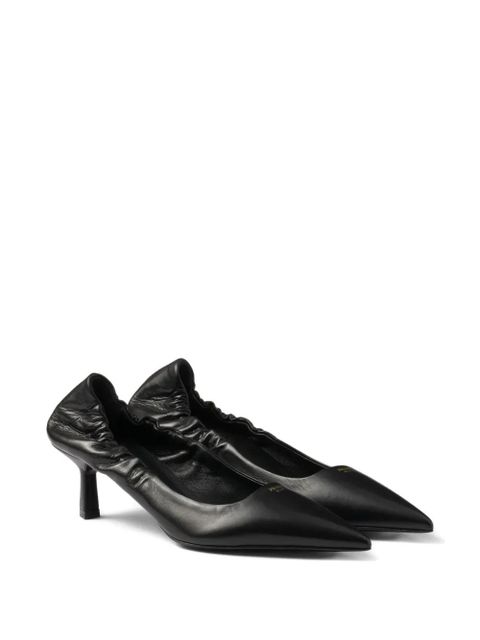Prada 55mm ruched-effect pointed-toe leather pumps - Black
