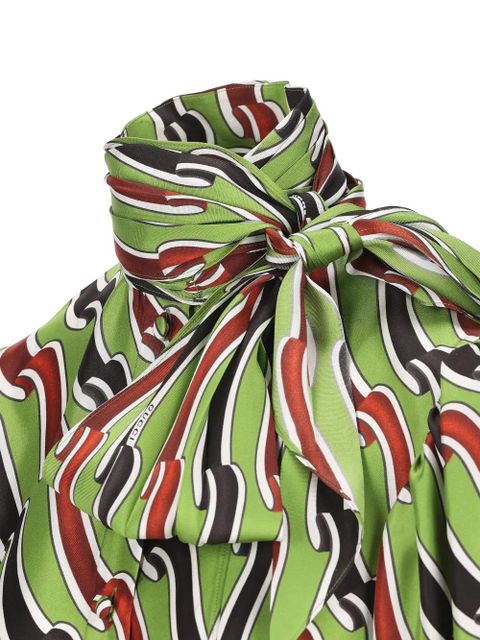 Gucci bow-neck patterned silk midi dress - Green