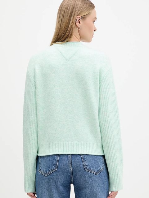 Tommy Jeans sweter z dodatkiem wełny damski kolor turkusowy lekki DW0DW21782