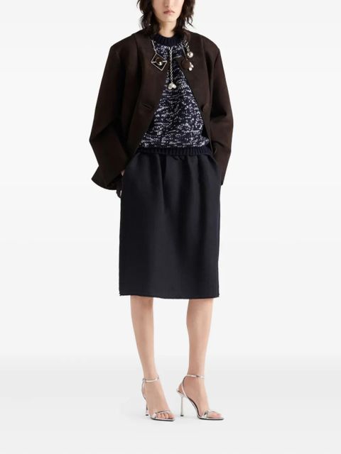 Prada bow-detailed frayed-edge midi skirt - Blue