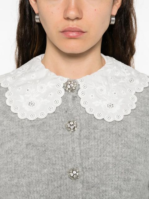 Self-Portrait scalloped-collar embellished cardigan - Grey