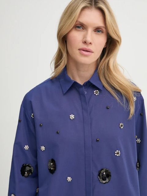 Bruuns Bazaar koszula damska kolor granatowy regular z kołnierzykiem klasycznym BBW4201