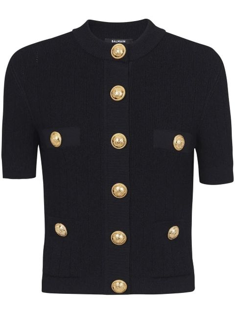 Balmain embossed-button short-sleeve cardigan - Black - zdjęcie produktu nr 1