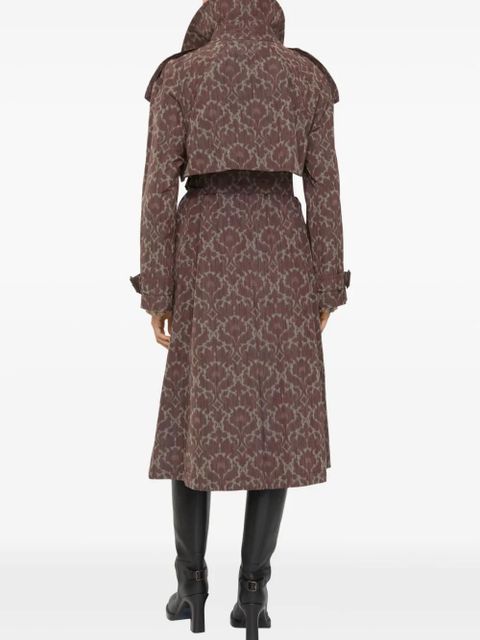 Burberry baroque-print belted trench coat - Brown