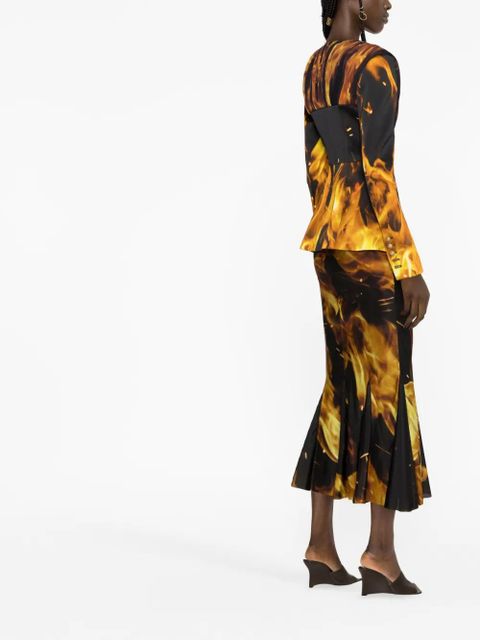 Balmain fire-print collarless blazer - Black