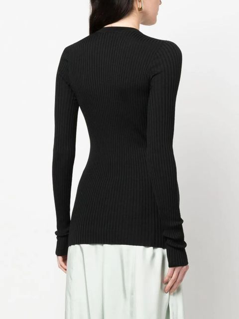 Jil Sander round neck ribbed cardigan - Black