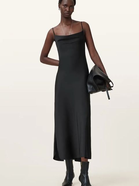 AllSaints sukienka HADLEY kolor czarny midi dopasowana W033DZ - zdjęcie produktu nr 1