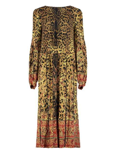 ETRO leopard-print pleated midi dress - Yellow