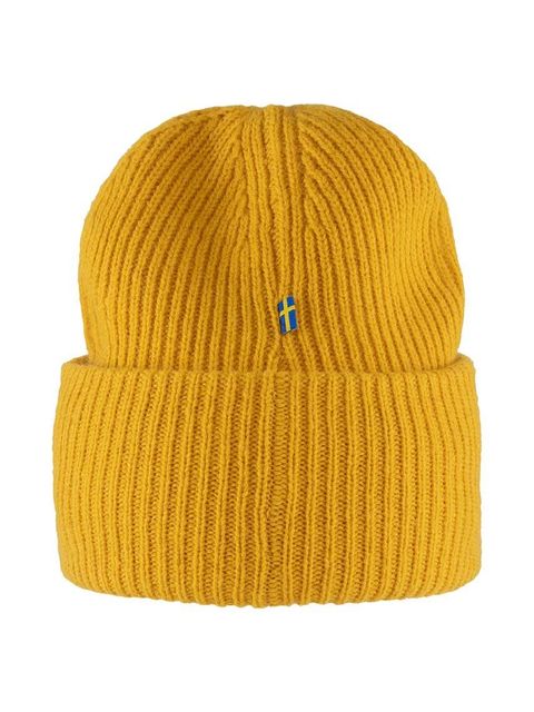 Fjallraven czapka wełniana 1962 Logo kolor żółty z grubej dzianiny wełniana - zdjęcie produktu nr 2