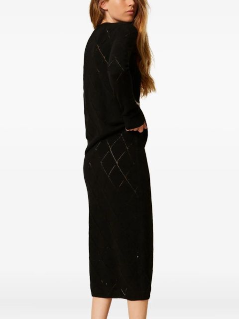 TWINSET diamond-pattern side-split skirt - Black - zdjęcie produktu nr 2