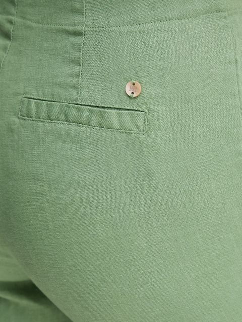 Pedro del Hierro spodnie lniane damskie kolor zielony proste high waist 7609781
