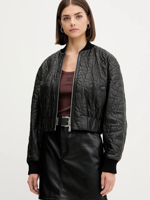 HUGO kurtka bomber skórzana kolor czarny przejściowa oversize 50542331 - zdjęcie produktu nr 1