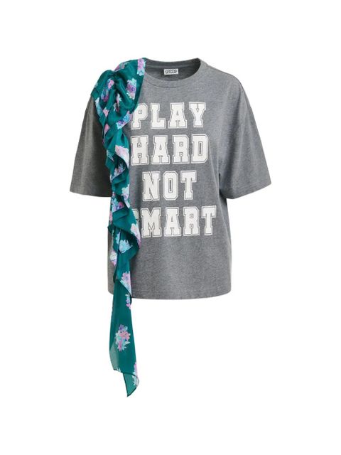 Essentiel Antwerp frill-detail graphic-print T-shirt - Grey - zdjęcie produktu nr 1