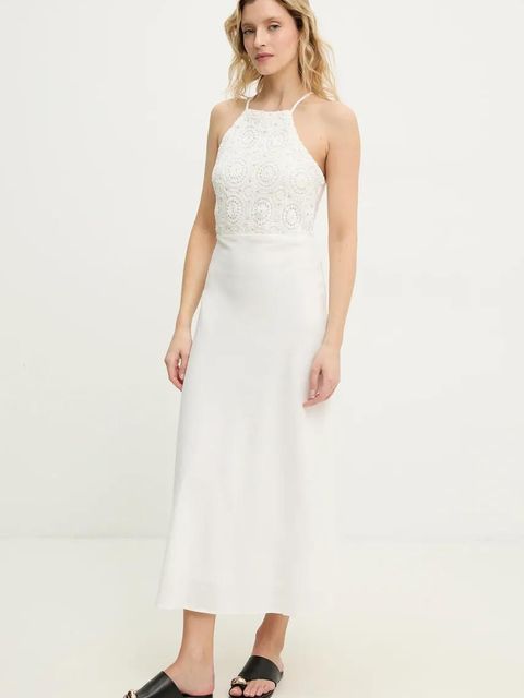 Answear.LAB sukienka z lnem kolor biały maxi rozkloszowana - zdjęcie produktu nr 2