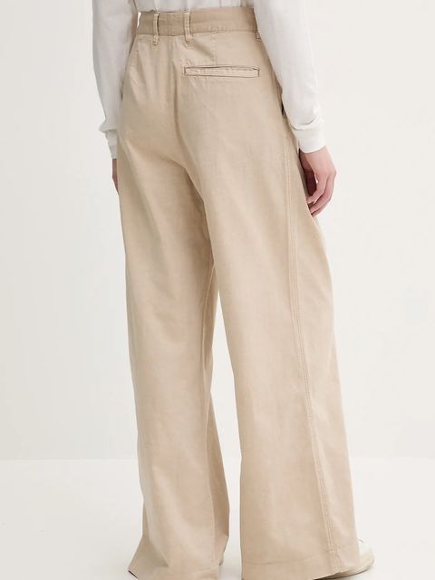 G-Star spodnie z domieszką lnu damskie kolor beżowy szerokie high waist D26435-D910