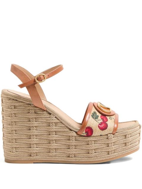 Valentino Garavani 120mm VLogo Signature Cherryfic-print wedge sandals - Neutrals - zdjęcie produktu nr 1