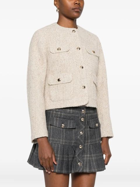 Maje buttoned-up cropped tweed jacket - Neutrals