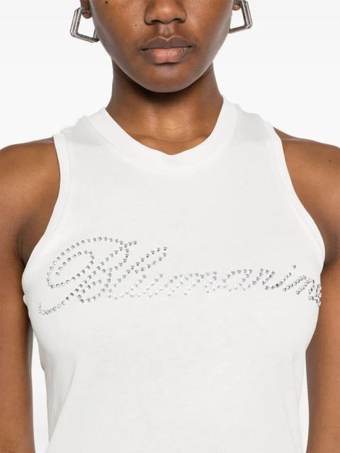 Blumarine rhinestone-logo tank top - White