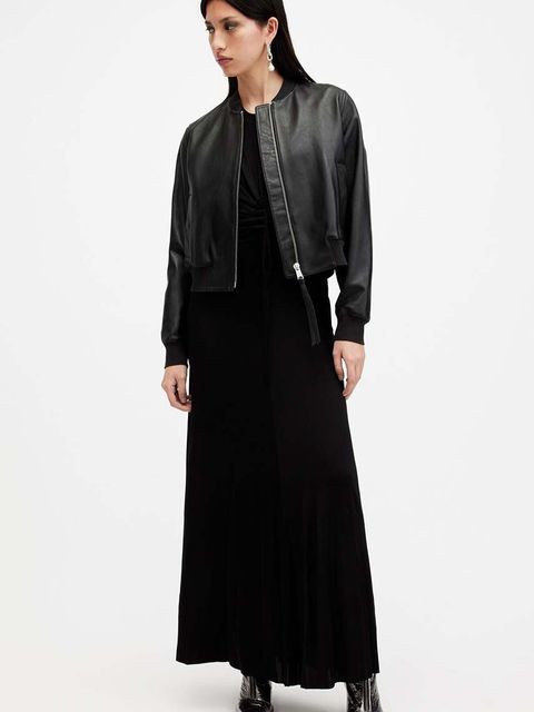 AllSaints kurtka skórzana ORTEN BOMBER JACKET damska kolor czarny przejściowa W072LB