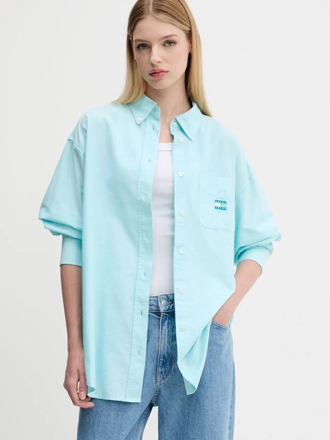 Tommy Jeans koszula damska kolor turkusowy relaxed z kołnierzykiem klasycznym DW0DW20988 - zdjęcie produktu nr 1