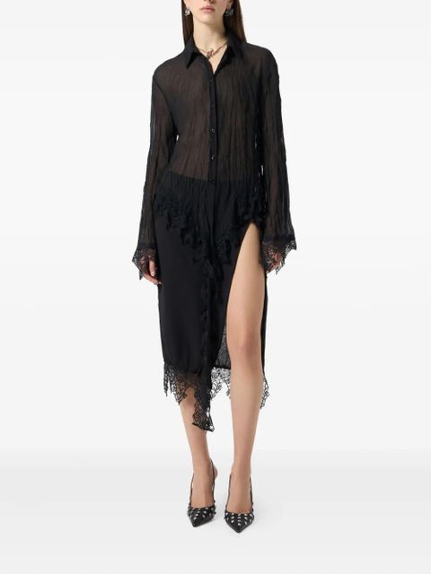 Blumarine sheer lace-detail shirt - Black - zdjęcie produktu nr 2