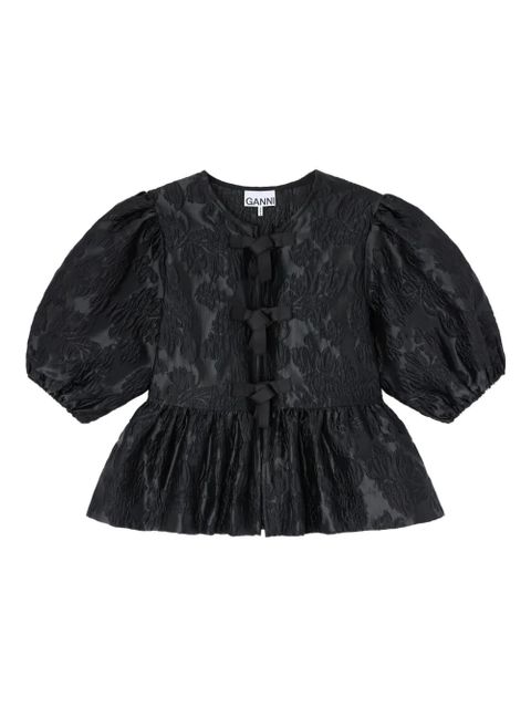 GANNI puff-sleeve bow top - Black - zdjęcie produktu nr 1