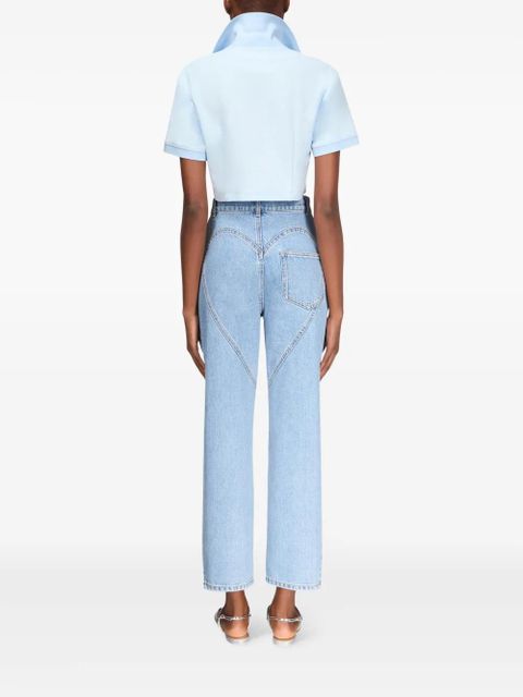 AREA crystal-embellished cropped polo - Blue