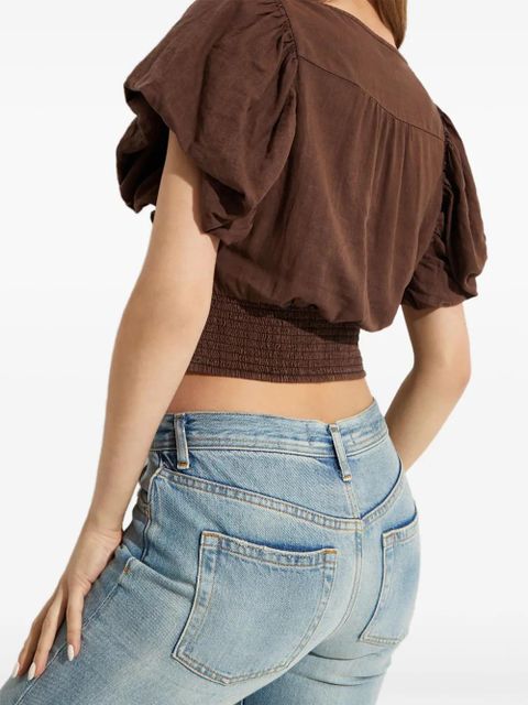 Free People puff-sleeve wrap top - Brown