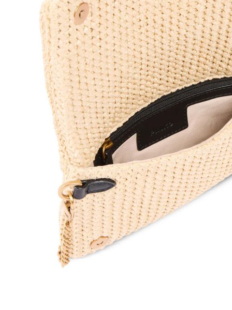 PINKO raffia bird-appliqué shoulder bag - Neutrals