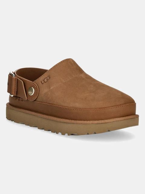 UGG klapki nubukowe Goldenstar Villa Clog damskie kolor brązowy na platformie 1169590-CHE - zdjęcie produktu nr 1