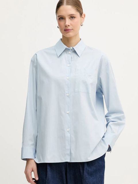 Calvin Klein Jeans koszula damska kolor niebieski relaxed z kołnierzykiem klasycznym LV047C143G - zdjęcie produktu nr 1