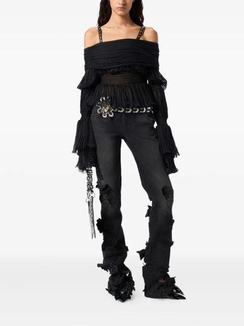 Blumarine floral-embelished jeans - Black