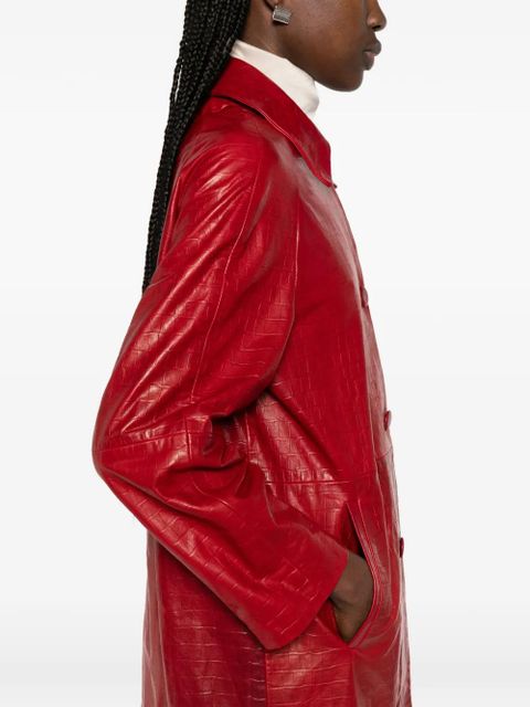 Nour Hammour croco-embossed leather coat - Red