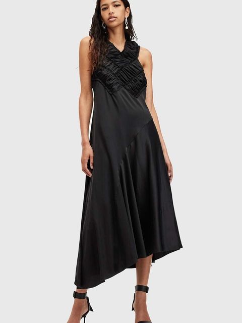 AllSaints sukienka MAHREE DRESS kolor czarny midi rozkloszowana W064DC - zdjęcie produktu nr 1